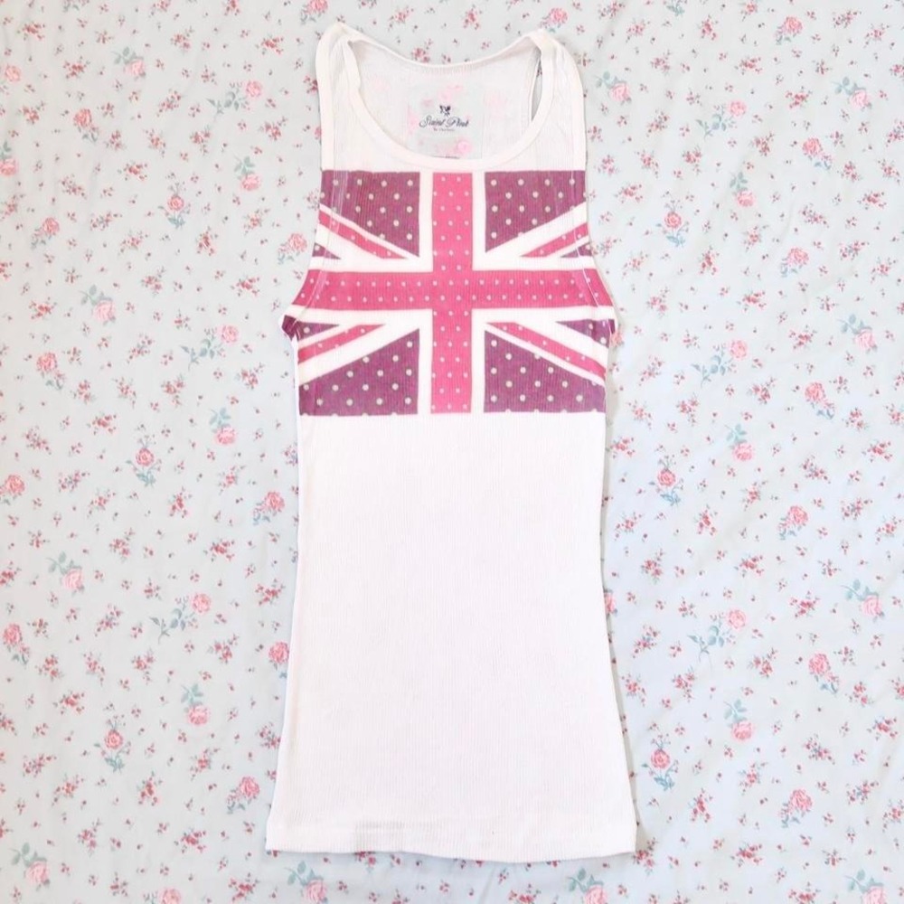 pink union jack graphic baby tank